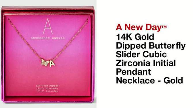 14K Gold Dipped Butterfly Slider Cubic Zirconia Initial Pendant Necklace - A New Day™ Gold, 2 of 6, play video