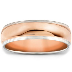 Pompeii3 Mens 14k White & Rose Gold Ring Two Tone Polished Wedding Band 6MM - 1 of 4