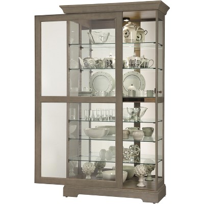 Transitional Gray-Brown Lighted Curio Cabinet with Adjustable Shelves