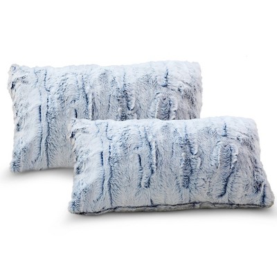 Cheer Collection Blue and White Textured Faux Fur Throw Pillows