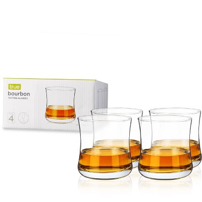 True Bourbon Glasses, Tumblers for Whiskey, Scotch, Curved Stylish Whisky Sipping Glass, 10 Ounce, set of 4