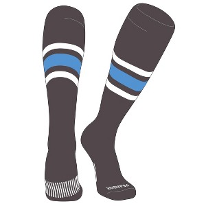 PEAR SOX Striped OTC Baseball, Softball, Football Socks (B) Graphite, White, Sky Blue - 1 of 3