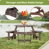 6-Person Wooden Picnic Benches, Outdoor Round Table with Umbrella Hold Design for Patio - 2 of 4