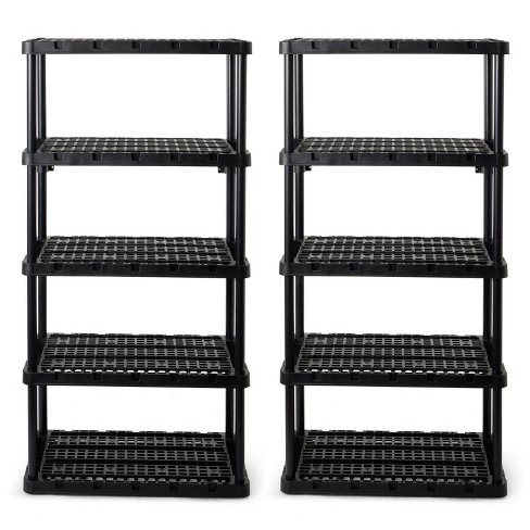 Gracious Living 5 Shelf Knect-A-Shelf Ventilated Heavy Duty Storage Unit 18  x 36 x 72 Organizer for Home, Garage, Basement & Laundry, Black (2 Pack)