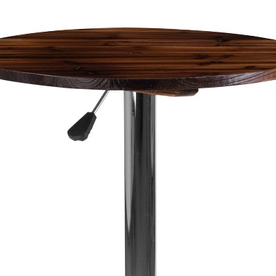Rustic Pine Round Adjustable Height Wood and Chrome Table