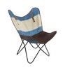 HomeRoots 30" Blue and Brown Canvas And Genuine Leather Striped Butterfly Chair - 4 of 4