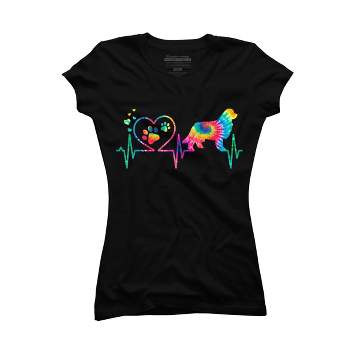Junior's Design By Humans Newfoundland Tie Dye Heart Beat Paw Prints By MiuMiuShop T-Shirt