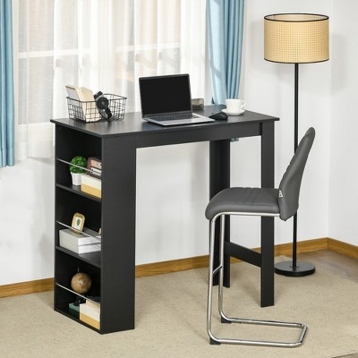 Contemporary Black Wood Bar Height Table with Storage Shelves