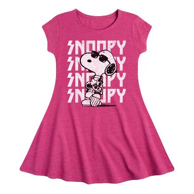 Peanuts Snoopy Rock Name Repeat Fit & Flair Cap Sleeve Graphic Dress -  Heather Fuchsia - 4T : Target