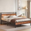 VECELO Queen/King Size Bed Frame with Wooden Headboard, Metal Bed Platform No Box Spring Needed with Heavy Duty Steel Slat, Brown - 2 of 4