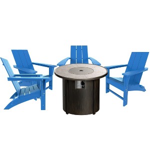 WestinTrends Ashore Modern Folding Poly Adirondack Chair With Square Fire Pit Table Set - 1 of 4