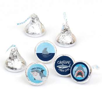 Big Dot of Happiness Shark Zone - Jawsome Shark Birthday Round Candy Sticker Favors - Labels Fits Chocolate Candy (1 sheet of 108)