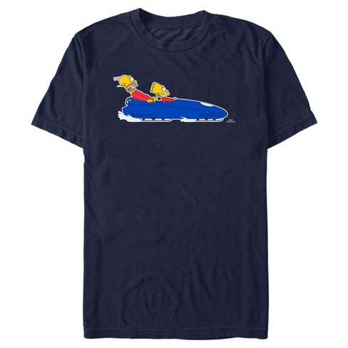 Men s The Simpsons Homer Bart Bobsled Team T shirt Navy Blue X