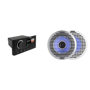 Kicker 51KM614FL 6.5-Inch (165mm) Thin-Mount Marine Coaxial Speakers with RGB LED, 4-Ohm, White & Silver Grilles Included , Bundled with MS-RA670 A... - 1 of 4