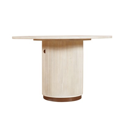 HomeRoots 48" White Solid Wood Pedestal Base Round Top Dining Table