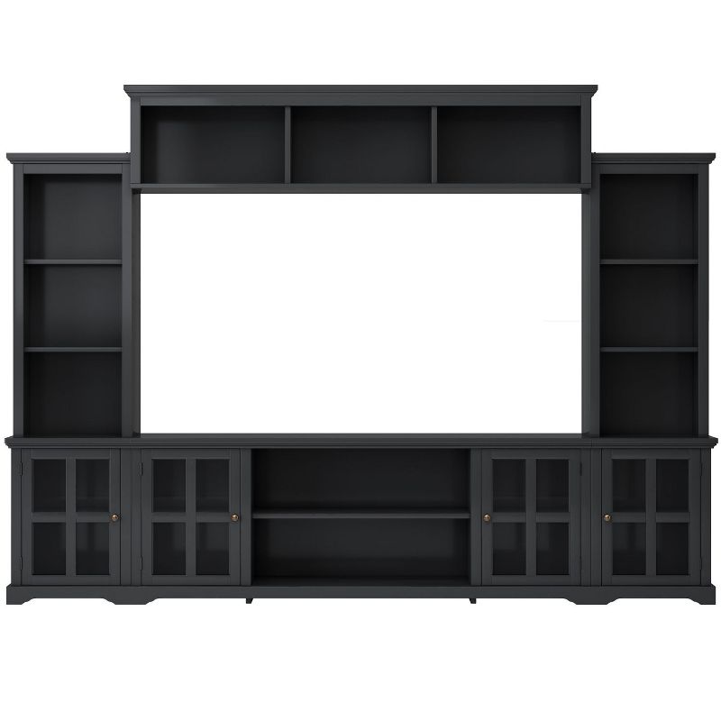 Clay 51.90" TV Stands with 4 Tempered Glass Doors Adjustable Panels Open Style Cabinet And Veneer Finish For TVs Up to 60"-Maison Boucle, 3 of 11