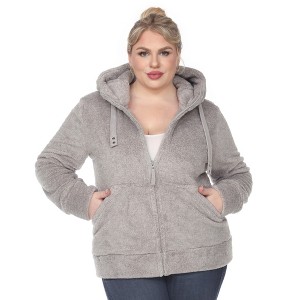 Plus Size Hooded High Pile Fleece Jacket - White Mark - 1 of 4