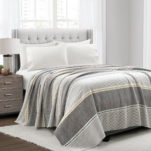 Home Boutique Herringbone Stripe Yarn Dyed Cotton Woven Blanket / Coverlet - Black and Multicolor 88 in X 92 in - 1 of 1