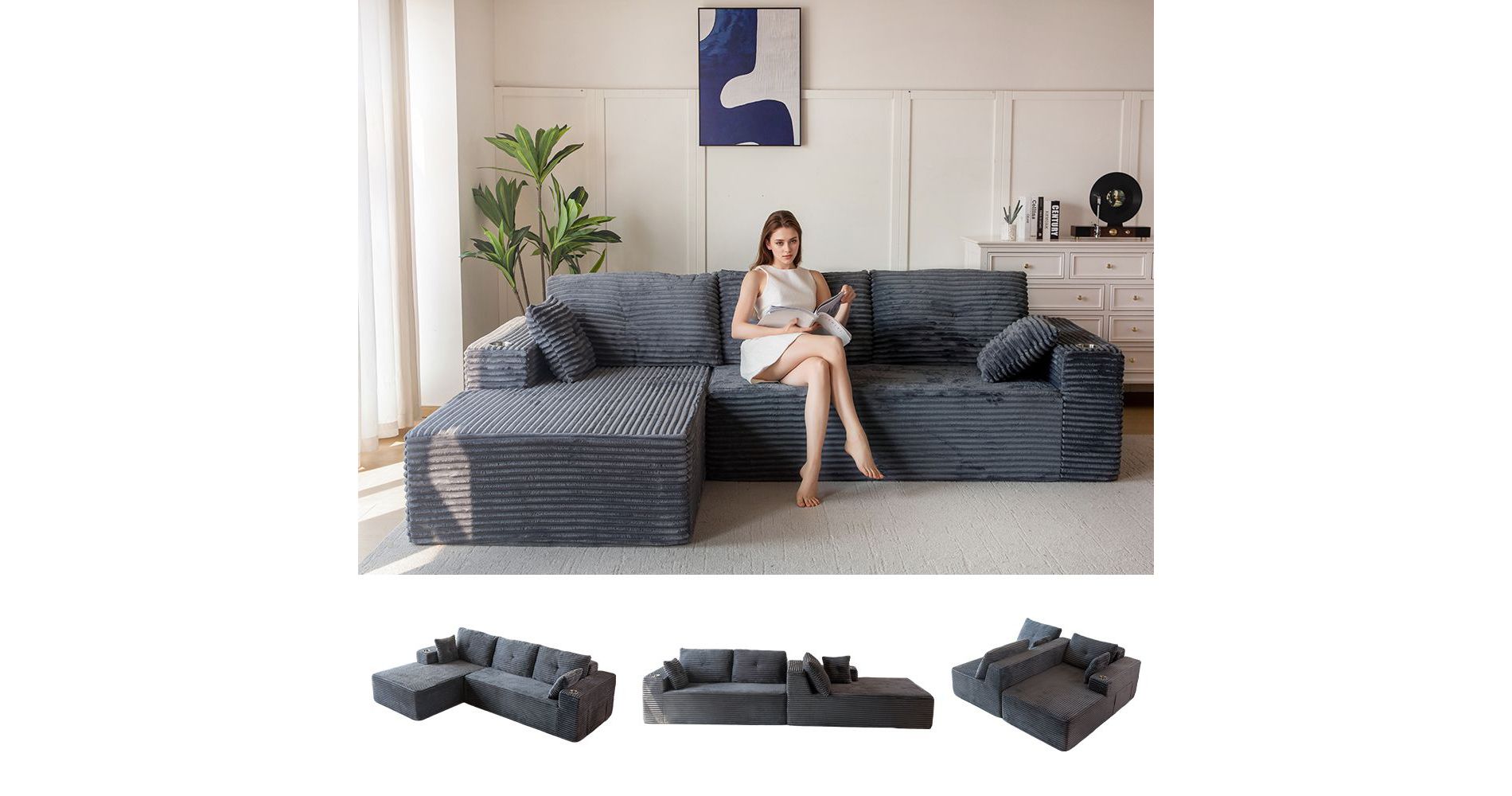 MAXYOYO 104" Modular Sectional Sofa Couch, with L-Shape Chaise, Modern Boneless Couch for Living Room, No Assembly Required
