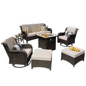 XIZZI 7 PCS Patio Furniture Sets with Outdoor Sofa Swivel Rocking Chairs and Fire Pit Table - 1 of 4