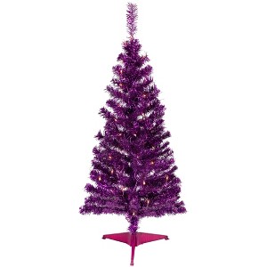 Northlight 4' Pre-Lit Purple Tinsel Artificial Christmas Tree- Clear Lights, Purple Wire - 1 of 4