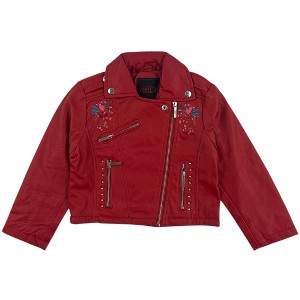 Yoki Little Girls' Floral Embroidered Design PU Faux Leather Jackets - 1 of 4