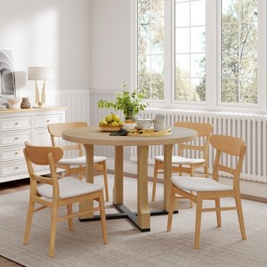 GDFStudio Dara Modern 5-Piece Rubberwood Dining Set with Rectangular Table and 4 Upholstered Chairs, Beige/Natural - 1 of 4