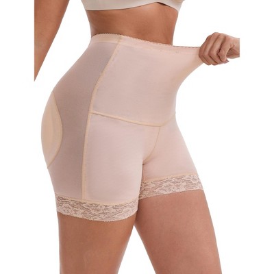 INSPIRE CHIC Women's Lace Trim Mesh Padded Shaping Shorts High-Waisted Tummy Control Butt-Lifter Control Panties