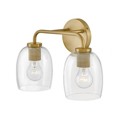 Percy Transitional 2-Light Vanity in Lacquered Brass with Clear Glass