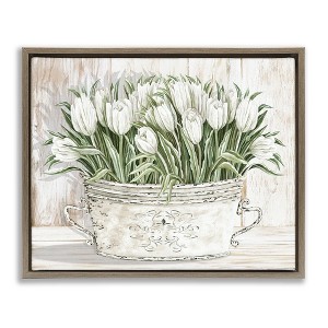 Stupell Industries Fresh White Tulip Flowers Vintage Floating Frame Canvas Art, Brown, 31" x 25" - 1 of 4