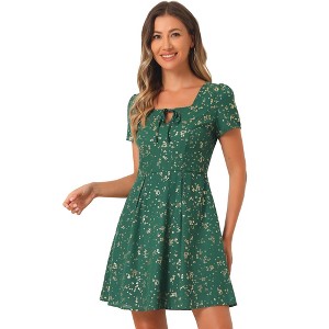 Allegra K Women's Printed Summer Casual Square Neck Short Sleeve Fit and Flare Dress - 1 of 4