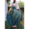 Women's Boho Maxi Skirt - Floral Print Long Flowy Skirt Peacock Green - 4 of 4