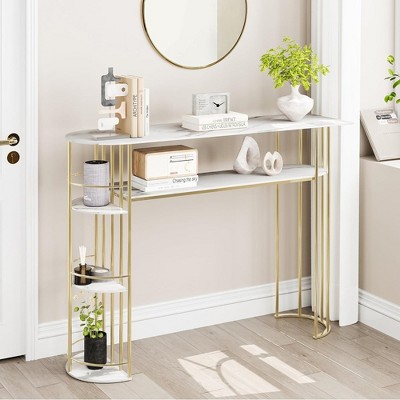 43.5” Gold Console Table, 5 Tier Entryway Table, Narrow Sofa Tables with Shelves, Behind Couch Table Hallway Table Modern Furniture for Living Room
