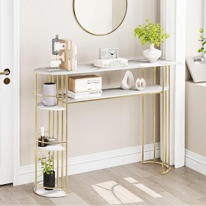 43.5” Gold Console Table, 5 Tier Entryway Table, Narrow Sofa Tables with Shelves, Behind Couch Table Hallway Table Modern Furniture for Living Room - 1 of 4