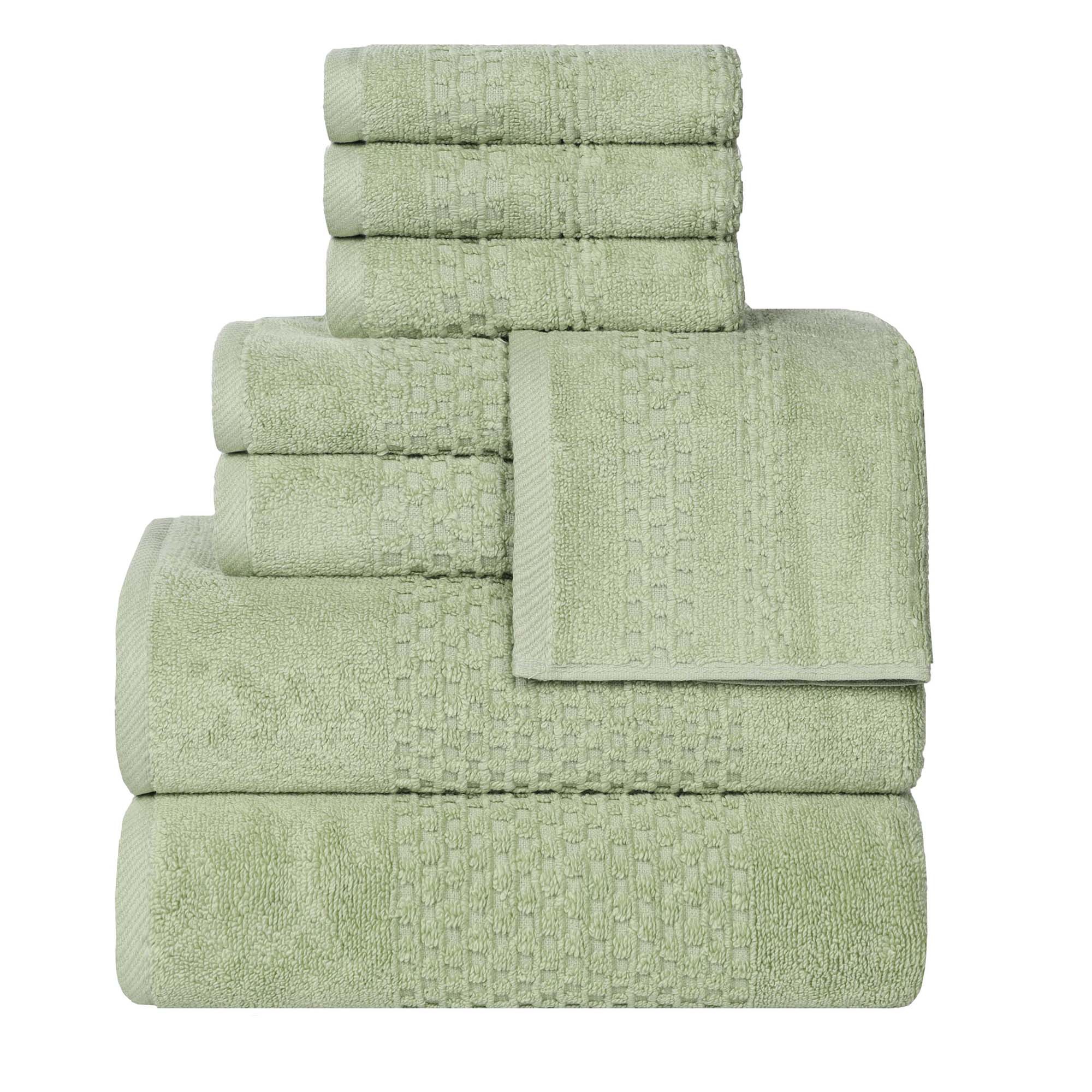 Zero Twist Waffle Textured Cotton Medium Weight 8 Piece Towel Set, Green - Blue Nile Mills