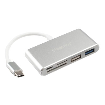 Insten USB C 3.0 Card Reader, Portable Card Adapter with USB Hub, For SDXC, SDHC, SD, Micro SDXC, Micro SD, Micro SDHC, Fast Reader / Writer, Silver