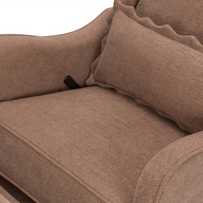 Performance Dusty Rose Eco-Basketweave Swivel Recliner with Wood Base