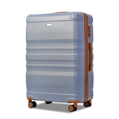 Vynxaria Expandable ABS Hardshell 3-Piece Luggage Blue Brown 20/24/28" Lightweight with Spinner Wheels TSA Lock