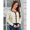 Women's Fall Cardigans Crew Neck Knit Jackets Casual Outfits Long Sleeve Metal Button Down Contrast Color Trim Sweaters - 4 of 4