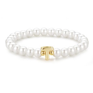 Turandoss Gold Initial Bracelets for Women Girls - Dainty Beaded Pearl Bracelets for Kids, Charm Letter Bracelet for Girl, Flower Girl Proposal Gifts - 1 of 4