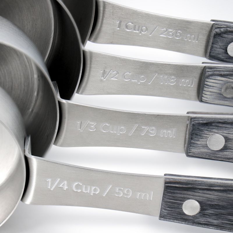 Oster Blakeley 4 Piece Stainless Steel Measuring Cup Set in Dark Gray with Wood Handles, 5 of 7