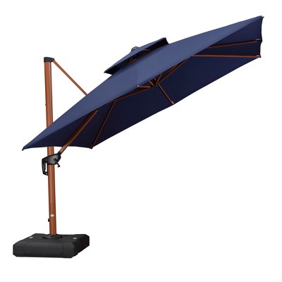 PURPLE LEAF Patio Umbrella with Base Outdoor Square Large Cantilever Umbrella Windproof Offset Heavy Duty Umbrella for Garden Deck Pool