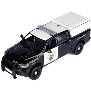 2019 RAM 1500 Laramine Crew Cab  Truck "California Highway Patrol" Black & White w/Bed Camper 1/27 Diecast Model Car by Motormax - 1 of 4