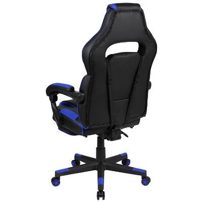 Black and Blue Ergonomic Reclining Gaming Chair with Footrest