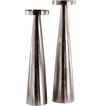 Mark & Day Valpovo 22"H x 5"W x 5"D, 20"H x 5"W x 5"D Modern Metallic Silver Candle Holder Set