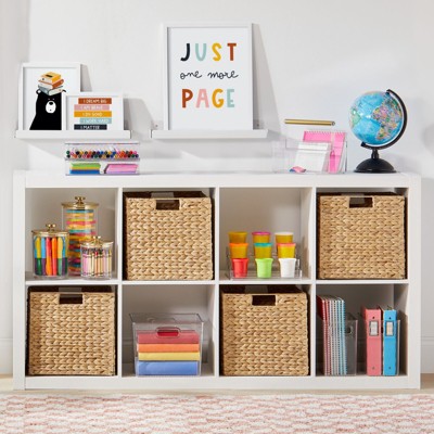 Natural Wicker Cube Storage Bins with Handles, Set of 4