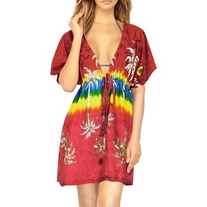 HAPPY BAY Women's Mini Summer Swimwear Vacation Dress Beach Cover Up Beachwear Tunic Party X-Large-XX-Large Red Tree - 1 of 4