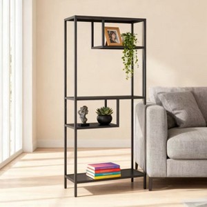 Homy Casa Modern Geometric Metal Shelving Unit with Asymmetrical Shelves, Black - 1 of 4