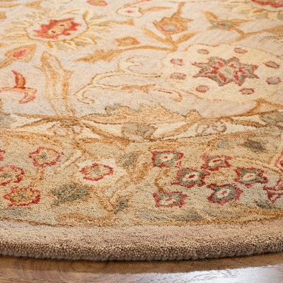 Anatolia Round Grey Beige Sage Floral Wool Area Rug
