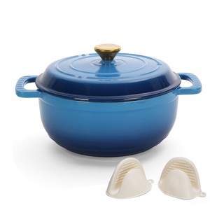 Sevobal Pots and Pans Cast Iron 5qt Cooking Pot Dutch Oven Pot for Bread Baking, Cooking Enamel Pot Round Dutch Oven, Blue, 13.3"*10.5"*4.7" - 1 of 4